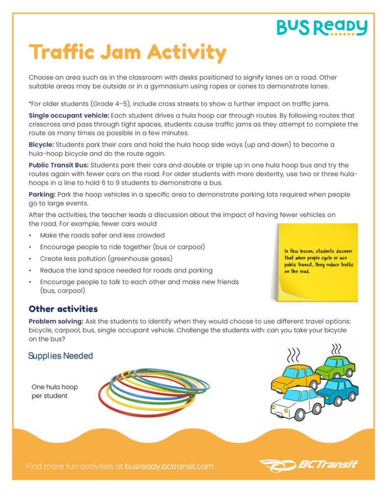 Traffic Jamming physical activity sheet preview